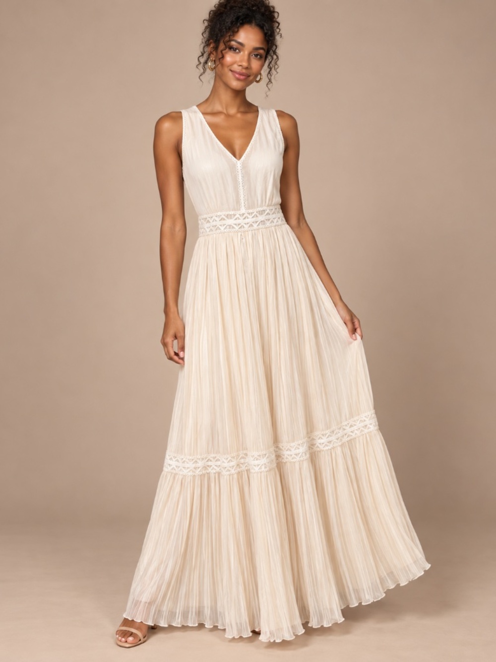 Massimo Dutti Ivory Beaded Pleated Maxi Bride to Be Dress 6